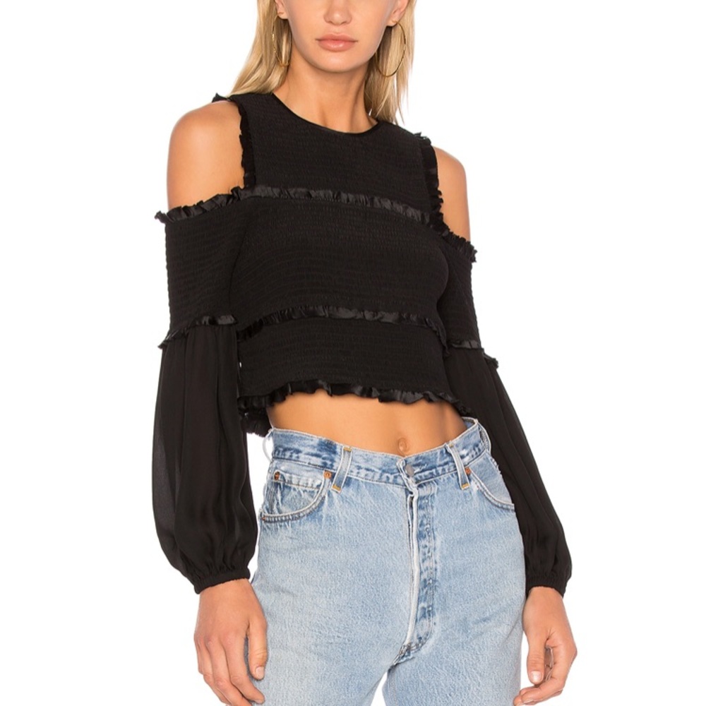 Cinq a Sept black smocked long sleeve top